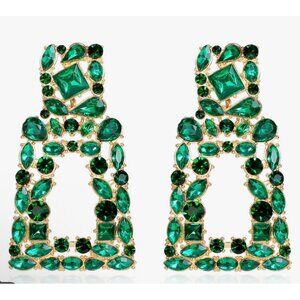 KELMALL Elegant Rhinestone Rectangle Dangle Earrings for Women - Sparkly Crystal